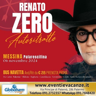 BUS per RENATO ZERO da Palermo e provincia in Concerto a Messina il 6 novembre 2024