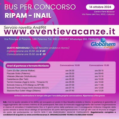 Bus per Catania Concorso Ripam INAIL 14 ottobre 2024