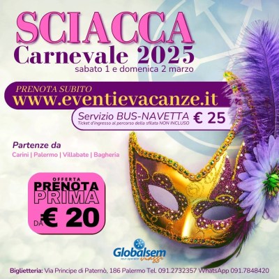 CARNEVALE di SCIACCA – Navetta da Palermo e provincia, 1 e 2 marzo 2025